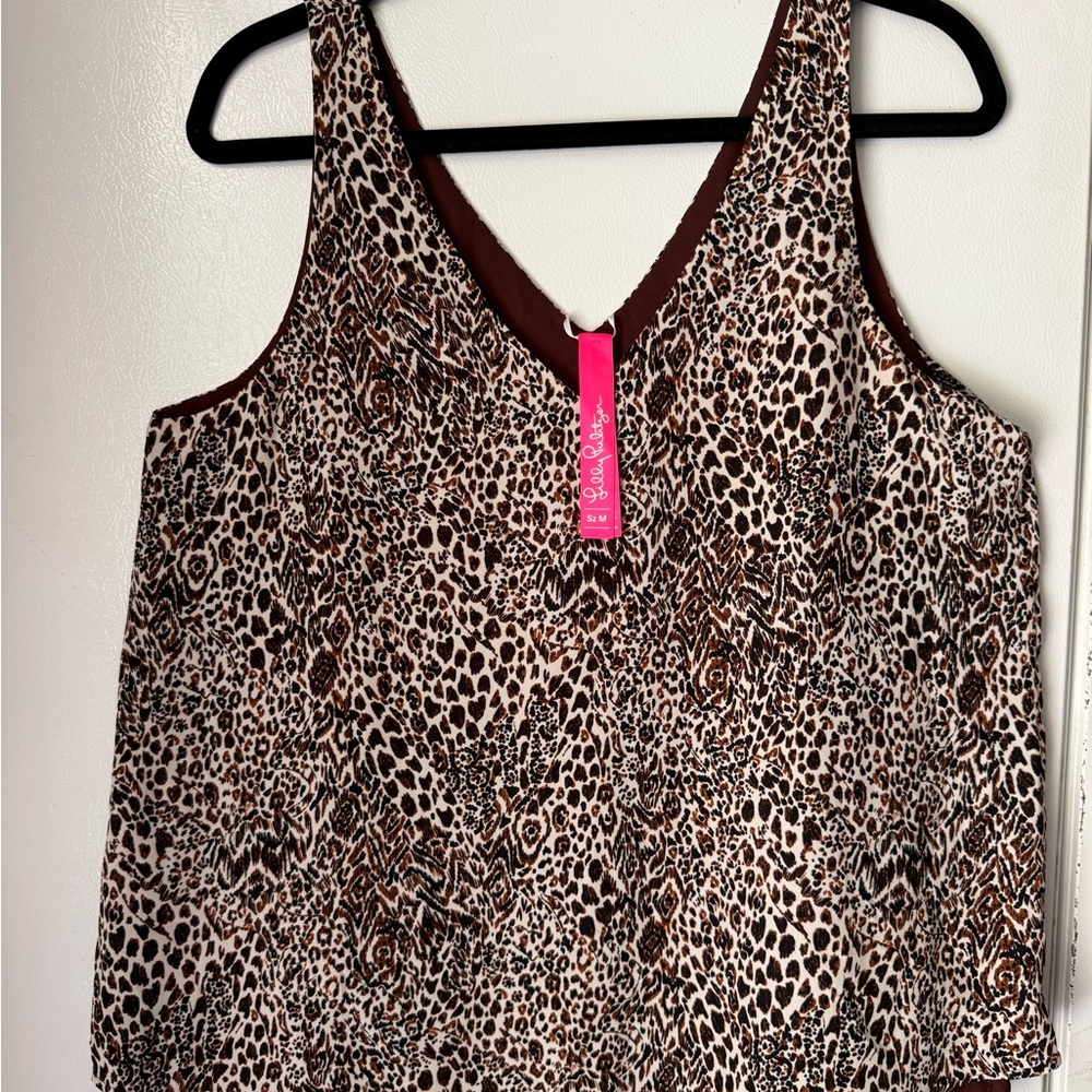 Lilly Pulitzer Leopard Print V-Neck Tank - Brown, Cream & Black